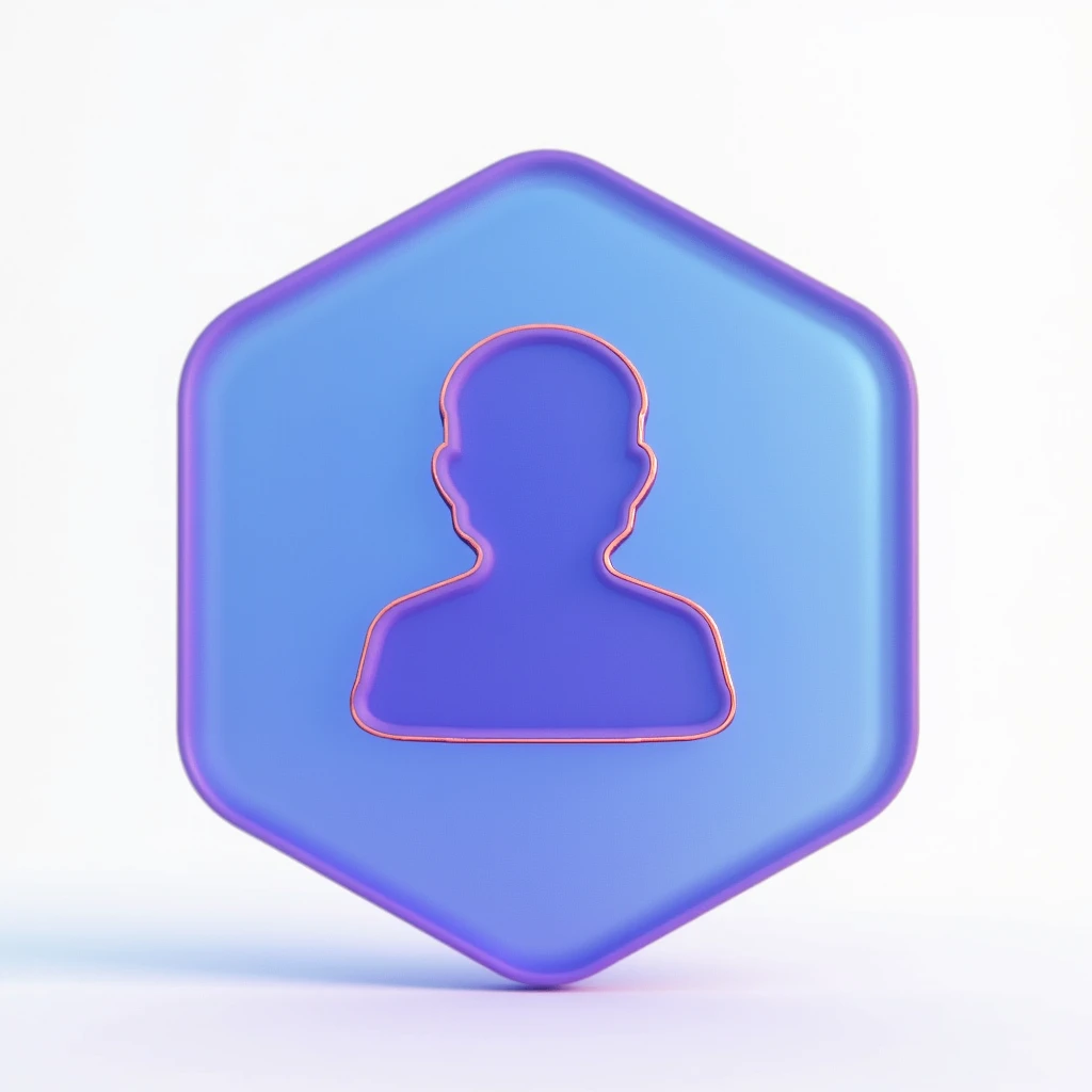 Blue-violet|gold User icon,many details, Octane Render, transparent glass texture,frosted glass, transparent technology sense, industrial design, white background, studio lighting, sunshine, flat, minimal, quasi-object, axisymmetric, blender, C4D, best quality, 4k symbol、W mark