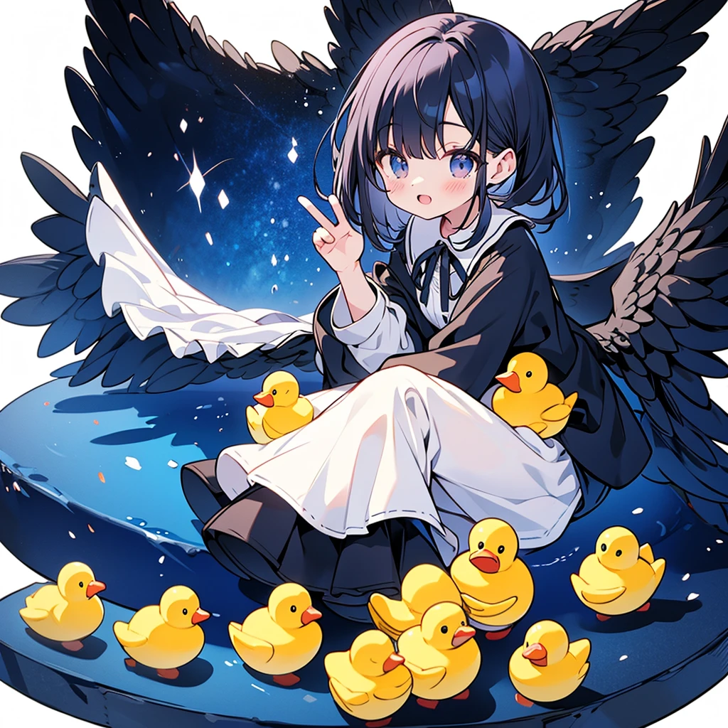 One rubber duck toy in the center of the screen、White background、