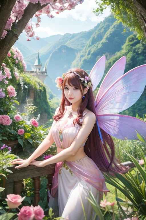 ((table top、highest quality、8k、very detailed and intricate details、The most complex and detailed textures、Ultra high definition、bright and gentle lighting、the mildest texture、the smoothest texture))、(beautiful waterfall in the background:1.3)、(とても繊細で複雑に輝くsmall wings:1.2)、(Upper body photo of a standing princess:1.1)、(Fairy wings with very intricate patterns:1.2)、(small wings:1.2)、(The most extravagant and divine fairy tale princess dresses:1.2)、((The most beautiful fairy tale forest princess Fairy tale princess、high color saturation、Fantastic sparkling little fairy wings、Fairytale-like shineを放ちます、The finest dress with elaborate decoration.、Shining transparent fairy tale wingantastic, fairy tale light、The background is a complex and sacred forest、Mysterious tree、優しいfairy tale light、Fairytale-like shine、fairy tale atmosphere、Fantastic、the most intricate and sacred dress、the most beautiful fairy princess in the world、Faithfully reproducing the sacred atmosphere, Perfect in every detail、The most complex and detailed forest、The most sacred and luxurious princess dress、 calm and full of light、gorgeous tiara and necklace、A forest full of sacred light、Fantastic、overgrown tree々々、A pink and purple forest surrounded by sacred light、very calm and bright、Half Japan and half Russian、blue eyes、blonde、あなたがPlease look at meときのbest smile、beautiful wavy hair、the most luxurious and intricate dresses、私を見てbest smileを浮かべてください、turned into slime、big and full breasts))、(Japan'the most gorgeous whore goddess:1.1)、((The most gorgeous prostitution goddess huge costume、The most vivid and luxurious costume Iglon costume、purple and pink glitter costume、purple and pink gems、Luxurious costumes decorated with plenty of jewels、very intricate decoration))、(Please look at me、bewitching smile、perfect makeup、long eyelashes、lipstick、pink eyeshadow、perfect anatomy、best smile)