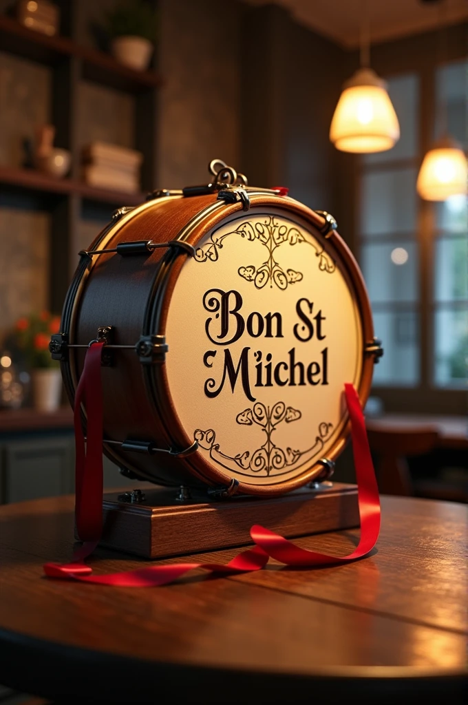 Drum-shaped logo under the name Bon St Michel