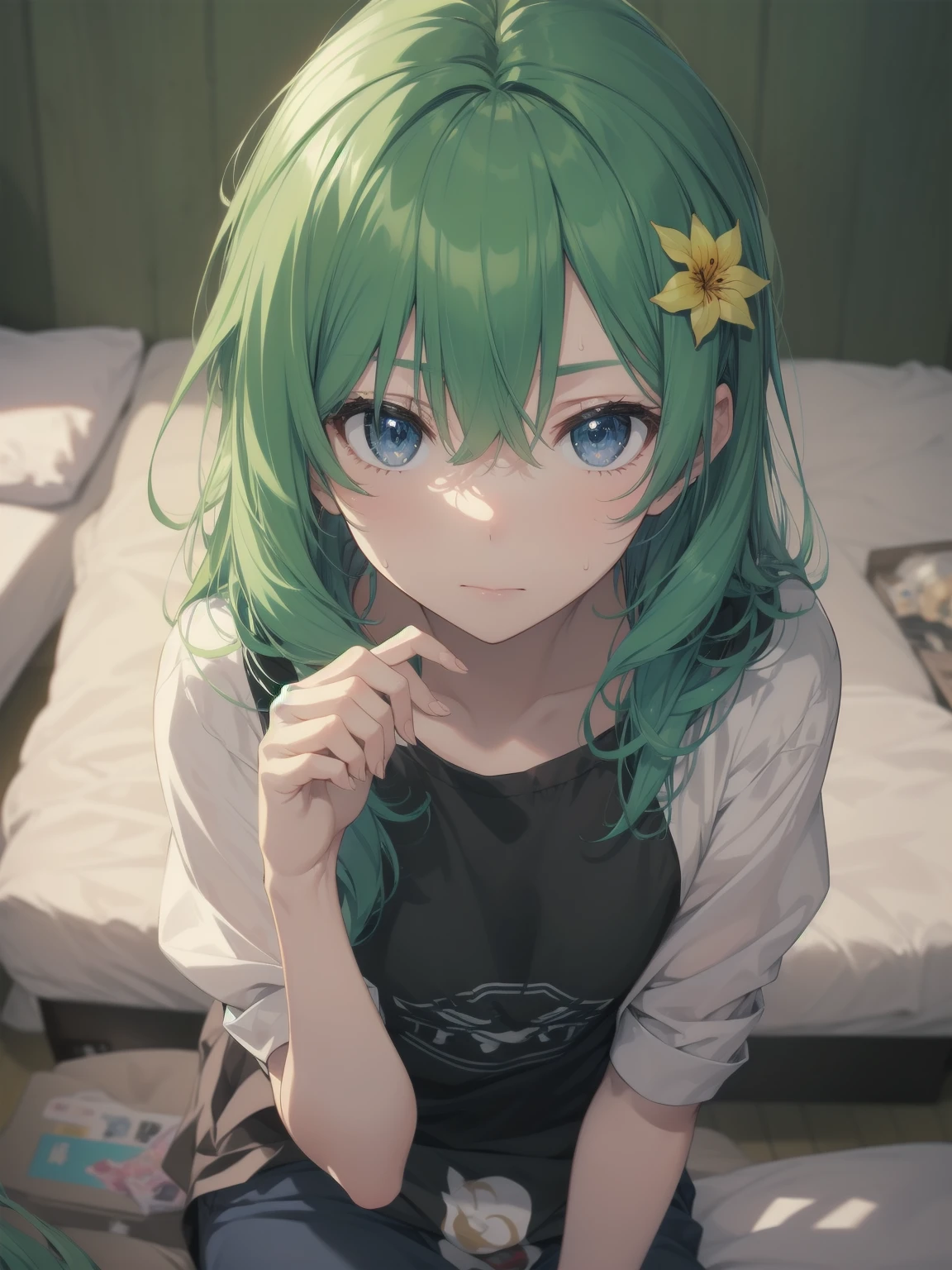 ultra-absurdres-Top quality by artist God, ultra-detailed, high resolution, anime moe artstyle, best anime 8k konachan wallpaper, pixiv contest winner, pool:2810, perfect anatomy,break, 1girl, (Please draw a girl sitting on bed alone. )break,(Solo,little female, 11-year-old:1.3),Full limbs, complete fingers, beautiful (well-shaped) breasts, groin, butt, small black eyes, beautiful detailed eyes, well-proportioned iris and pupils,expressive eyes, highres detailed hair, sweat, soft expression,(revealing cloth), (Detailed Lighting), (Detailed background), sex toy, bed, in the bedroom. break,super detailed skin, Best sexual lighting powered by famous artist, 8k,beauty illustration,photoshop_(medium),very aesthetic,break,((artist:izumi_tsubasu )), artist:clamp ,artist:carnelian ,artist:kantoku ,