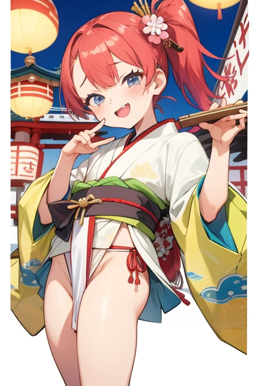 (Japan ***************)，cute loincloth:1.2，Japanese Festivals，Cute kimono，I saw the world，Urine stains，(Side Pony,Colorful Hair)，