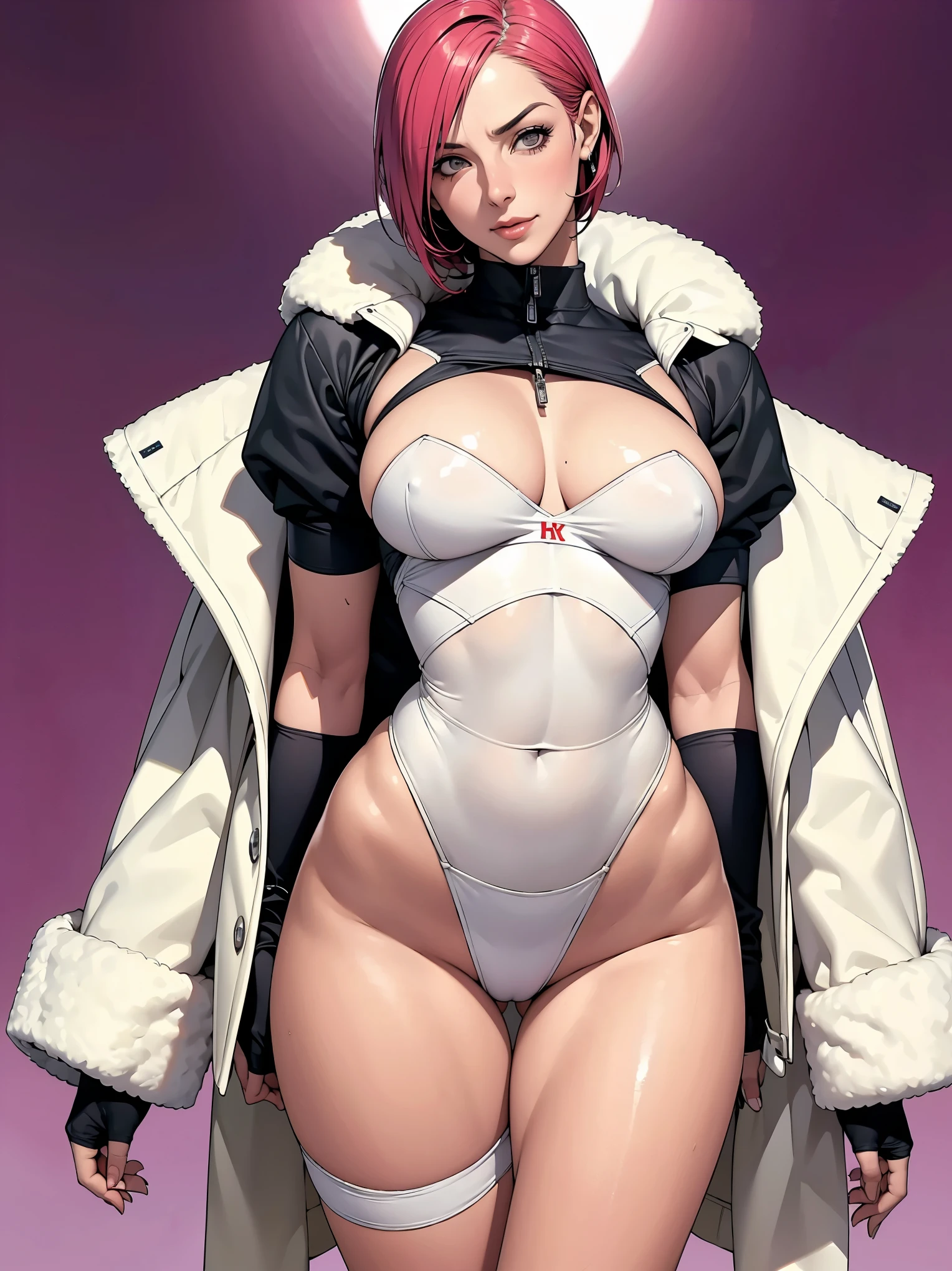 (((Annie Lennox))), (((colorful suit))), (scars), (((bandaged arms))), (((colorful clothes))) (( hood)), (((best quality: 1.4))), (Unbeatable masterpiece), (hyper HD),(CG 8k hyper-realistic), beautiful face, (((breasts big))), (((hyper feminine))), sexly girl, ((round face)), black tattoo,(ultra short red hair with white highlights)), ((( sculptural body ))), (((1 Kizi))), Kizi tatuada de 25 anos com perfect body, perfect hands, perfect fingers ,Beautiful and well-groomed face, (round face), muscular body:1.2,solid color detailed jacket, (Head to thigh photos), Complex equipment, ,Tight clothes,With white stars and off-white stripes,,,,,Armor Metal Electronic Parts, Poison tattoos ) INFO, Kizi, (((standing alone))), , 24歳, sexy, pose de attitude, work of art, dancing, ((slight smile)), post-apocalypse, (((manga style))), bounty hunter, the way you want, perfect body, roupa moderna, advanced technology, white, yellow accent, black, red accent, fur collar jacket, sleeves with vertical striped pattern, background city, (( cowboy shot )). intricate visual, narrow waist, (((wide hips))), wide hips, fit thighs, (((thigh gap))), Thigh gap, background shows a futuristic airplane, open expression, expression happy