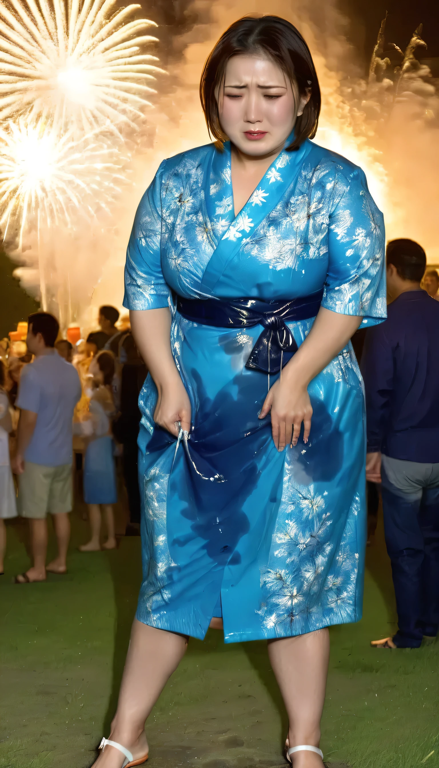 1woman,(masterpiece:1.8),photo-realistic,16k,(beautiful 30s japanese plump lady:1.3),(yukata:1.4),sandals,(whimpering:1.6),(panicking:1.6),(crying:1.7),(handing on wetting crotch with both hands:1.2),(night,park,fireworks:1.4),(crowd kids:1.1),(wetting:1.3),(dripping pee:1.3),long hair,straight hair,black eyes,MILF,curvy,(huge breasts:1.2), makeup,lipstick,eyeliner,mascara,eyeshadow