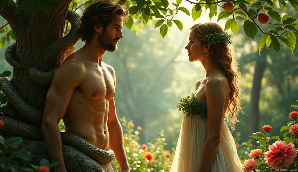 Adam and Eve and the serpent of temptation