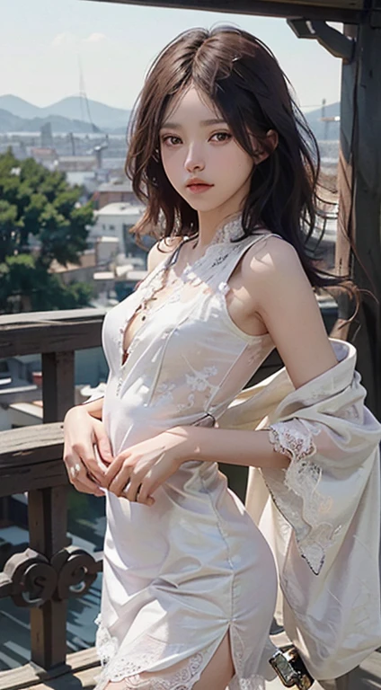 a close up of a woman with a sword in a white and pale pink seethrough silk dress, a character portrait by Yang J, trending on cgsociety, fantasy art, beautiful character painting, artwork in the style of guweiz, Guweiz,yukata wear, flowing white robes, full body wuxia, epic exquisite character art, stunning character art, beautiful female assassin,Young super beautiful girl,Shoulders exposed skin,The belly button and the surrounding area are exposed,Flat boobs,Small breasts,Beautiful girl with slender body,Small waist,Very small ass,Very slim legs,((see through cotton dress)),((see through lace dress)),((Beautiful nipples)),(Eyes that are too beautiful),(A beautiful girl of unparalleled beauty),