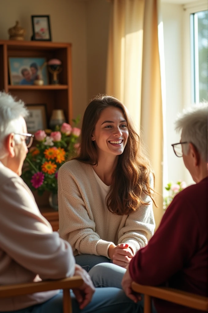 Young woman with elderly people