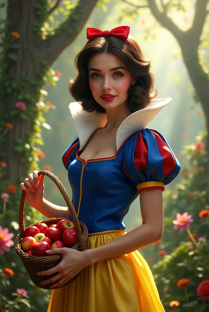 Actress Rachel Zegler as Disney's Snow White, lifelike face, image ultra realistic, Actress Rachel Zegler, cosplay de branca de neve