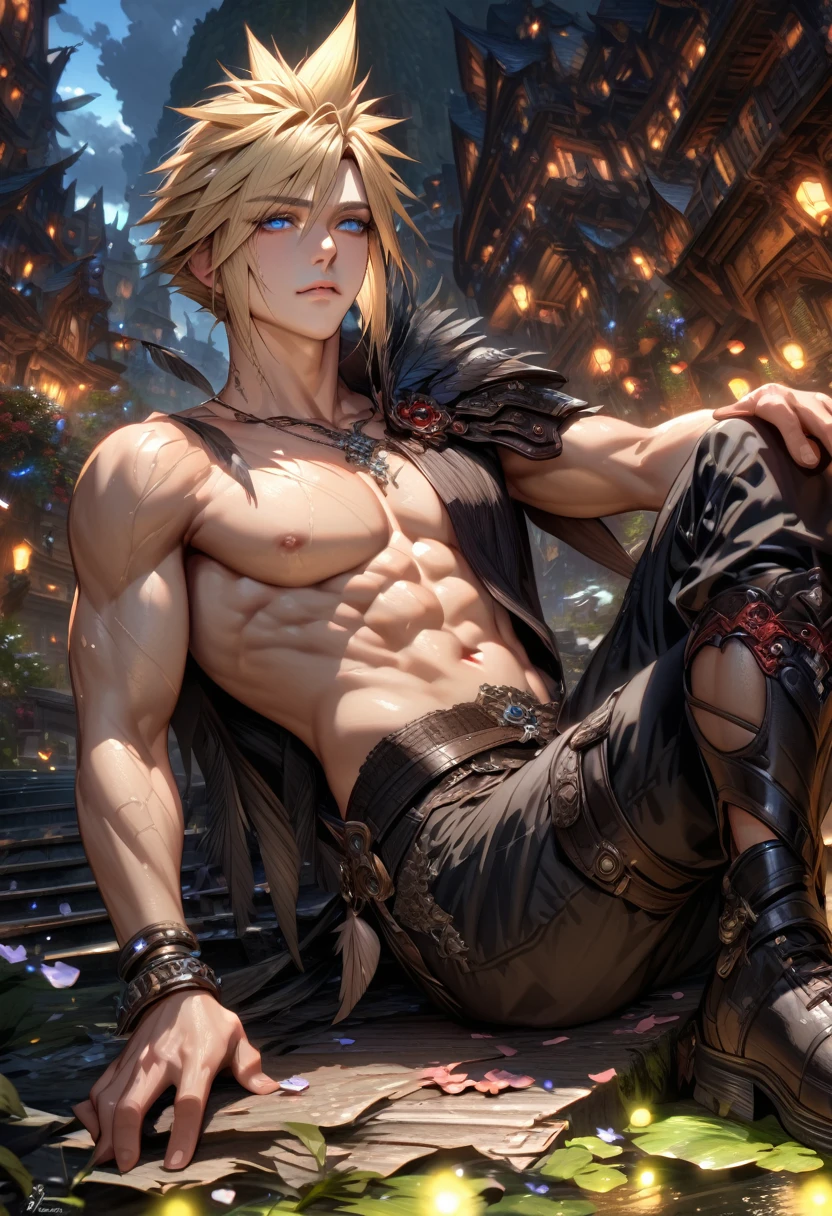 Handsome sexy Man. Blonde hair. Shoulder-length hair. Disheveled hair. Fit body. Dressed in a small loincloth. Topless. Sitting on a snowy mountain. Photorealistic, hyperdetailed, high quality, 8k --auto --s2