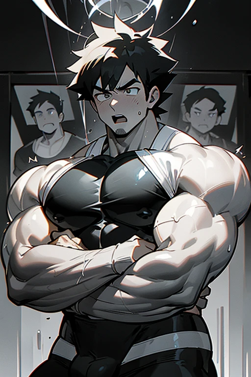 Ash Ketchum and Gary Oak from Pokémon sitting on weight benches with shoulders slumped. Sweating. Wearing bulging jockstraps. Lifting dumbbells. Staring blankly as they listen to hypnotic subliminals through headphones. Monitors mounted on the walls around him display pulsing spirals to keep them in trance as they become big dumb bodybuilder football jocks. Open mouth. IQ drain. Dumber. Hypnosis. Trance. Brainwashing. Digital painting. Anime. Hyper swollen bulging crotch. Big muscles. Big traps. Big biceps. Big triceps. Broad shoulders. Big meaty hyper pecs. Bro. "I have to resist. Have to ... break free.... Have to ... have to..... I ... m-must.... I ... must...." Speaking in a dull monotone as he falls into trance. "Listen, ... repeat, ... conform, ... obey...." Speaking in unison with the other jocks in the room. "I ... I am sweaty. ... I am horny. ... I am sexy. ... I am dumb.... I'm just a mindless.... I'm just an empty, ... stupid, ... strong jock...." Brute. Dumber and dumber. Mindless. Brainless. Musclehead. Hyper muscles. Mouth hanging open. Perspiring. Sweaty. Hypnotic trance. Entranced. Hypnotized. Brainwashed. Brainwashing. Hypnosis. Glowing eyes. Mindless stare.