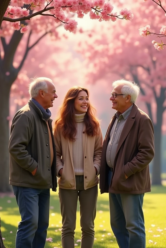 Young woman with elderly men