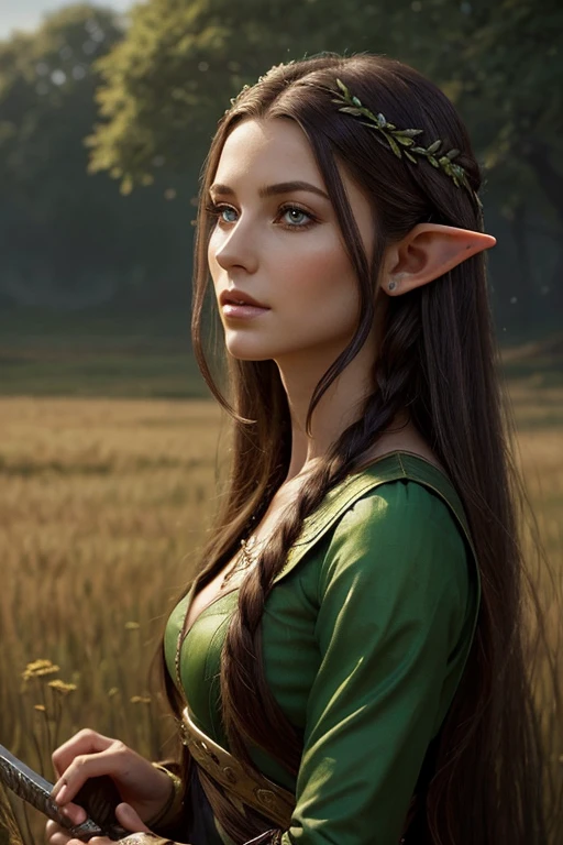 a woman with long hair and a sword in a field, fantasy concept art portrait, portrait of an elf queen, a portrait of an elf, portrait of an elf, detailed matte fantasy portrait, epic fantasy art portrait, fantasy art portrait, fantasy portrait art, beautiful and elegant female elf, beautiful character painting, portrait female elf wizard, beautiful and elegant elf queen