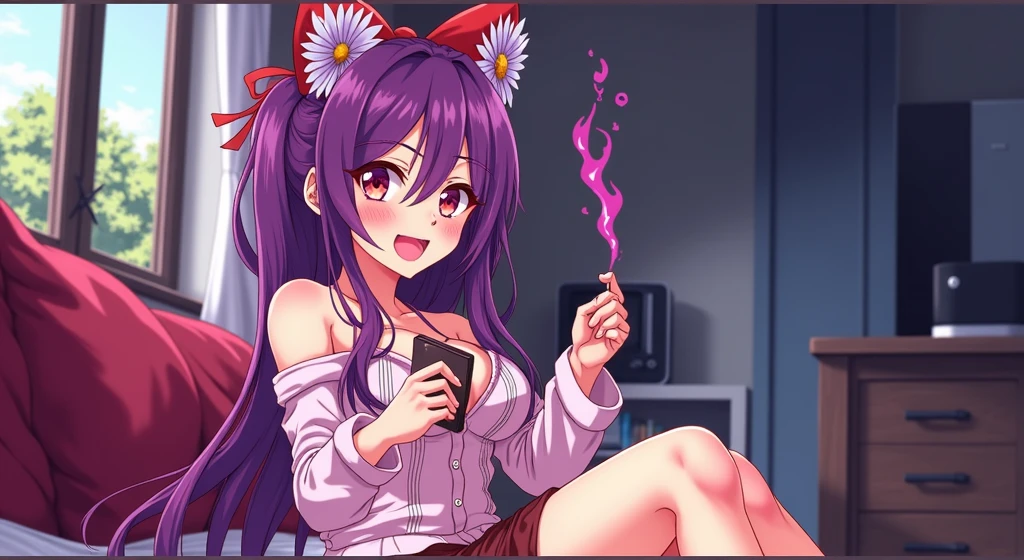  Hot woman doing naughty anime sex ahegao, while she sits on a cock and moans in the bedroom, while the cock squirts realistically inside her