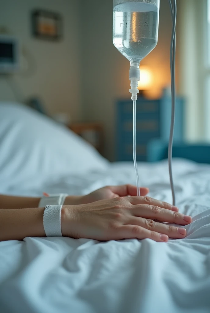 Hand with drip hospital confined chubby hands 