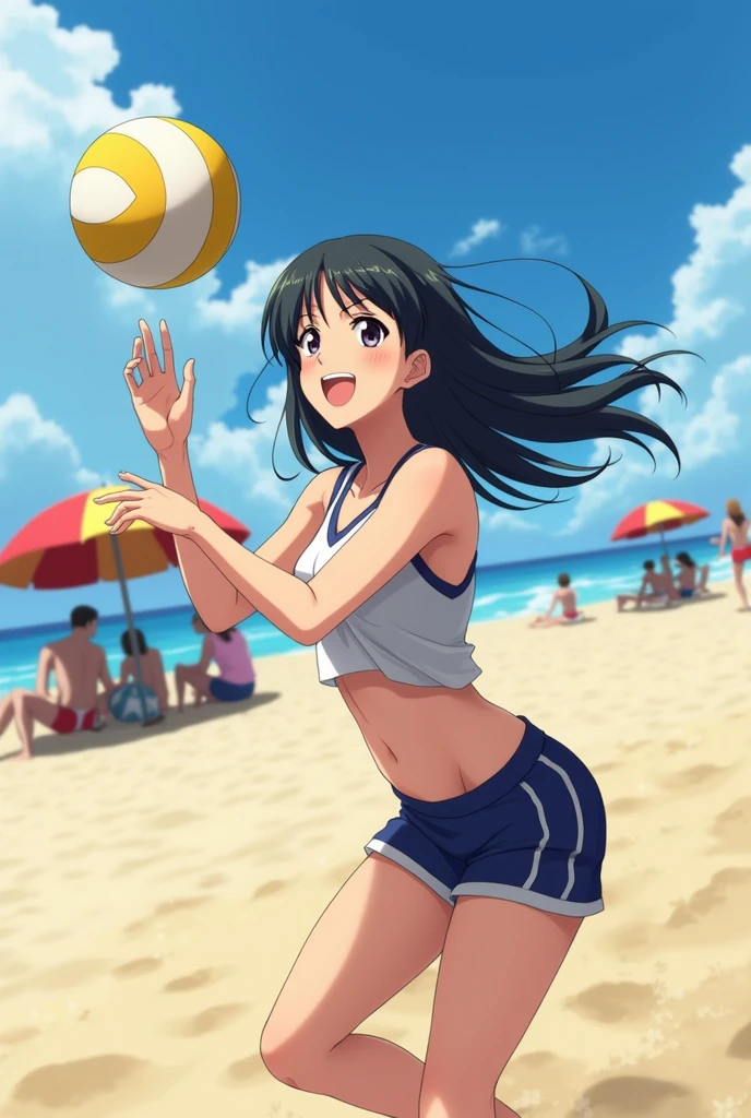 (One Woman),(Japanese female beach volleyball players),Cleavage,Slit eyes、smile