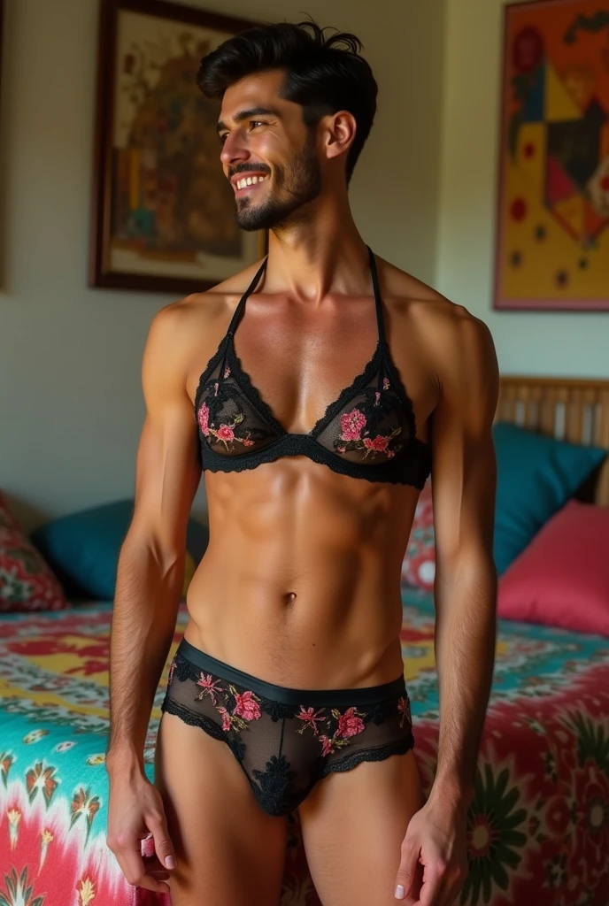 Man in a bra and panties