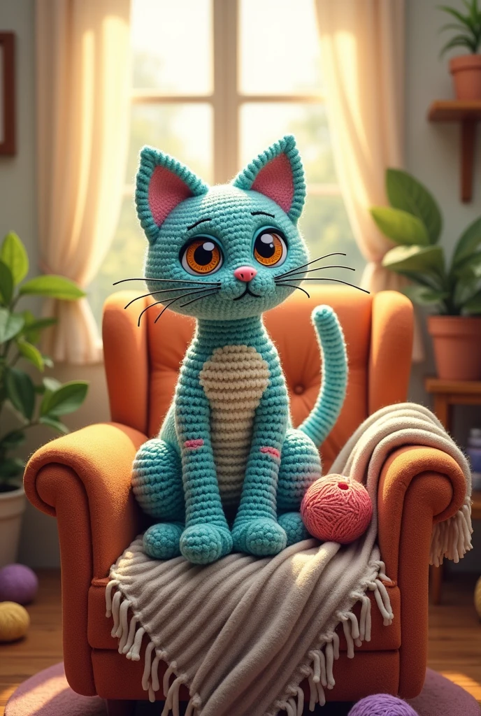 Crocheted illustrated cat