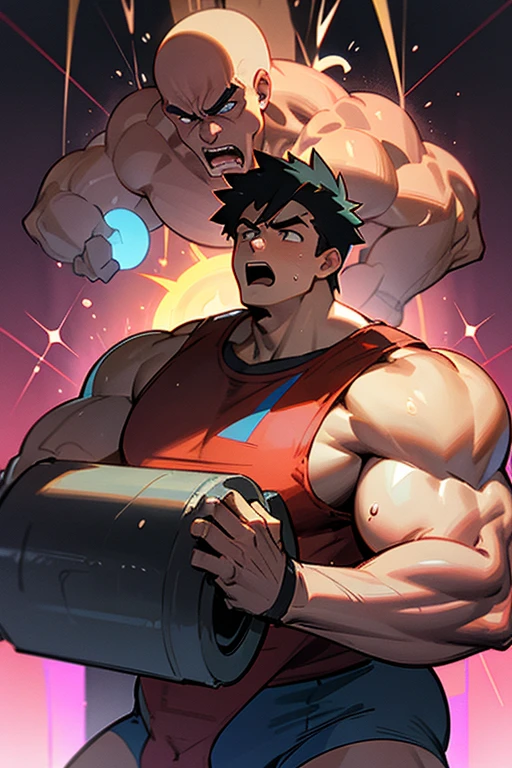 Ash Ketchum and Gary Oak from Pokémon sitting on weight benches with shoulders slumped. Sweating. Wearing bulging jockstraps. Lifting dumbbells. Staring blankly as they listen to hypnotic subliminals through headphones. Monitors mounted on the walls around him display pulsing spirals to keep them in trance as they become big dumb bodybuilder football jocks. Open mouth. IQ drain. Dumber. Hypnosis. Trance. Brainwashing. Digital painting. Anime. Hyper swollen bulging crotch. Big muscles. Big traps. Big biceps. Big triceps. Broad shoulders. Big meaty hyper pecs. Bro. "I have to resist. Have to ... break free.... Have to ... have to..... I ... m-must.... I ... must...." Speaking in a dull monotone as he falls into trance. "Listen, ... repeat, ... conform, ... obey...." Speaking in unison with the other jocks in the room. "I ... I am sweaty. ... I am horny. ... I am sexy. ... I am dumb.... I'm just a mindless.... I'm just an empty, ... stupid, ... strong jock...." Brute. Dumber and dumber. Mindless. Brainless. Musclehead. Hyper muscles. Mouth hanging open. Perspiring. Sweaty. Hypnotic trance. Entranced. Hypnotized. Brainwashed. Brainwashing. Hypnosis. Glowing eyes. Mindless stare.