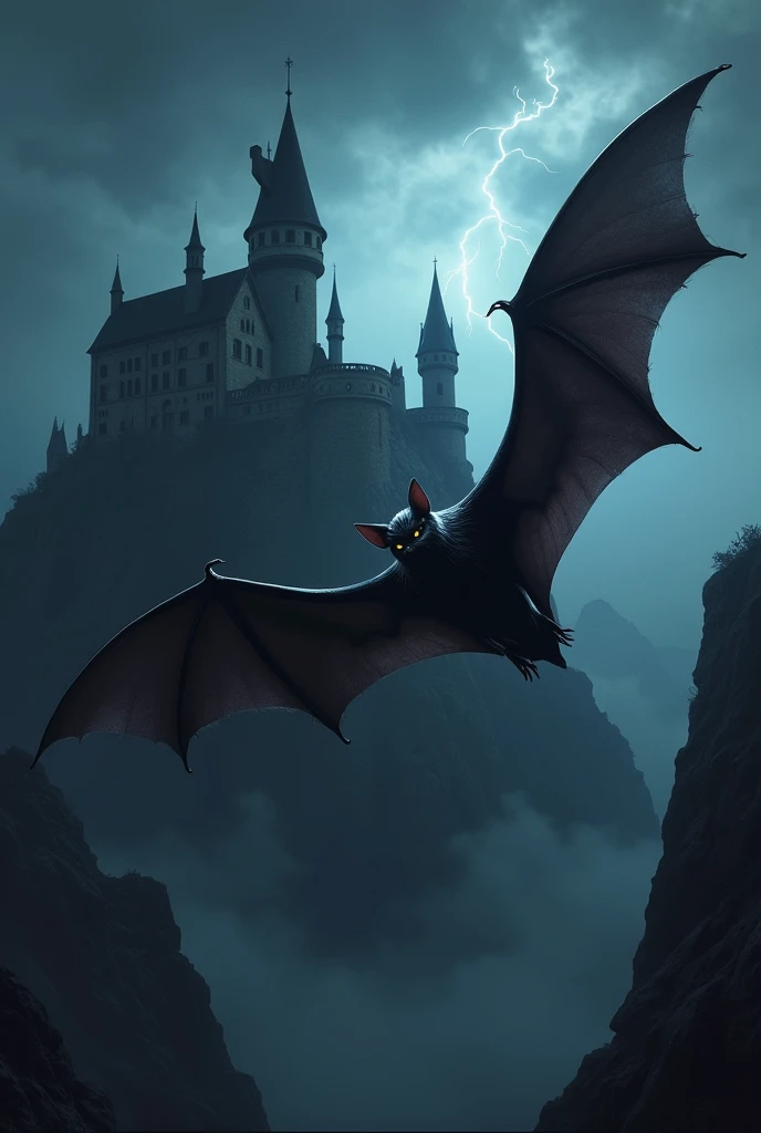 Bat flying towards the bottom of Dracula's castle