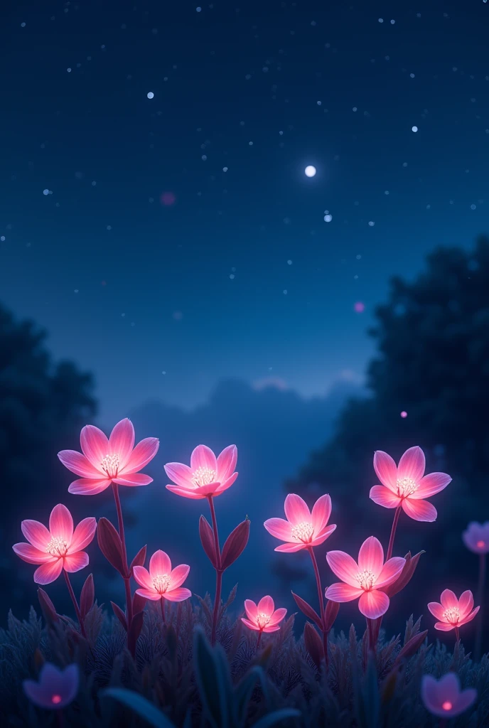 Flower, night. Phosphorescent. Starry sky. ultra high definition 4k
