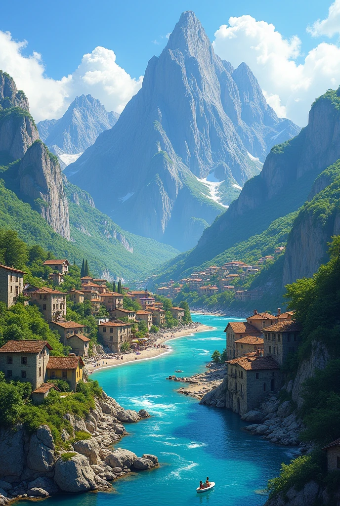 Make a small island with 3 mountains, a city of 1000 inhabitants between those mountains and a river crossing the city. Without any islands around
