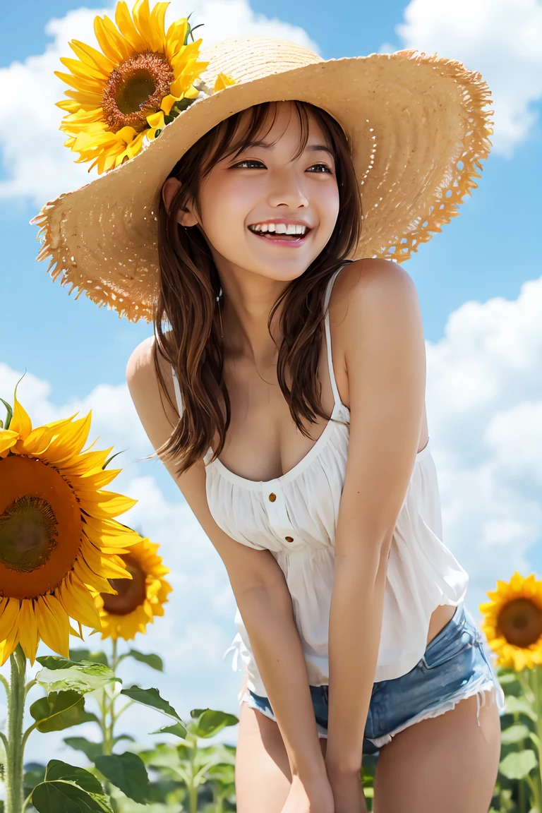 Summer sky、sunflower、Straw hat、Big smile、Oxytocin、One Piece Appears、Please open your mouth wide、Wink、bright, Energetic and aggressive、