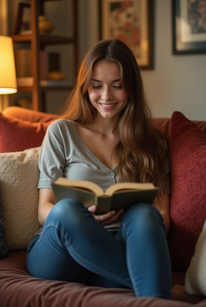 Beautiful girl in jeans at home