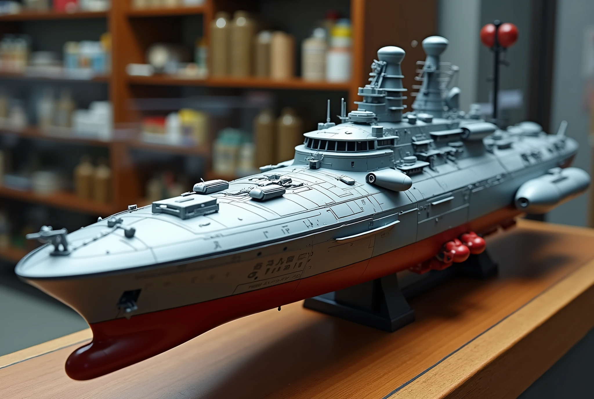 masterpiece,Highest quality,Ultra-high resolution,(Super detailed),8k,wallpaper,Realistic,(DSLR Canon style),BREAK(Spacecraft model:2.0),(Isometric 3D Diorama:2.0),(A spaceship with a streamlined and futuristic design based on the Yamato battleship:2.0),(Displayed in the model shop's showcase:2.0),(dynamic,Big impact,Dynamic Angles:2.0)