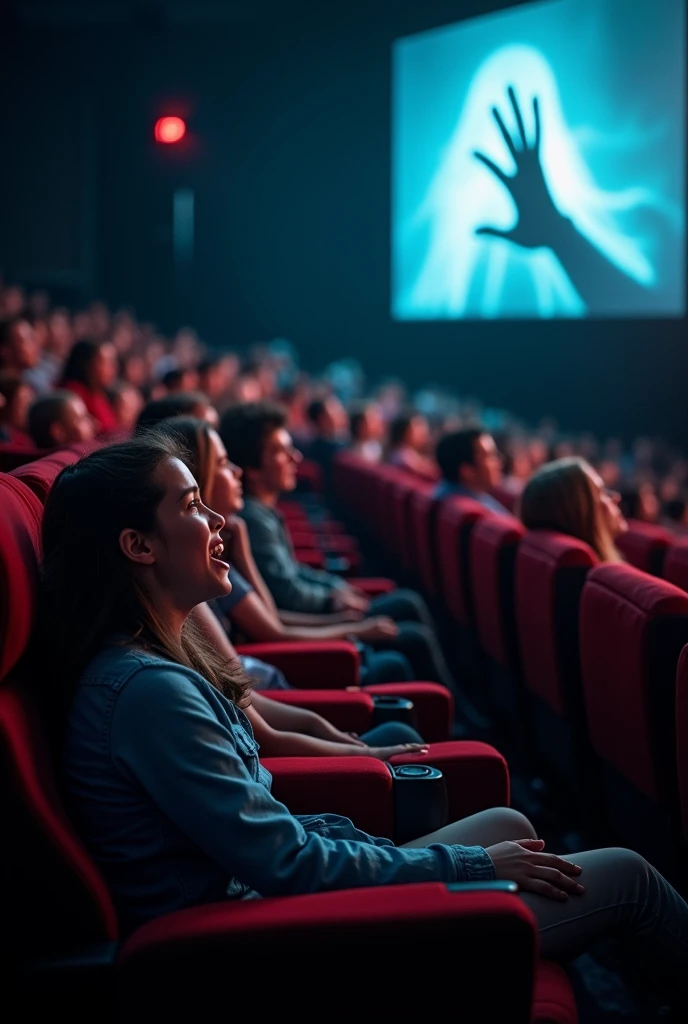 modern auditorium with black chairs, adult and children audience 