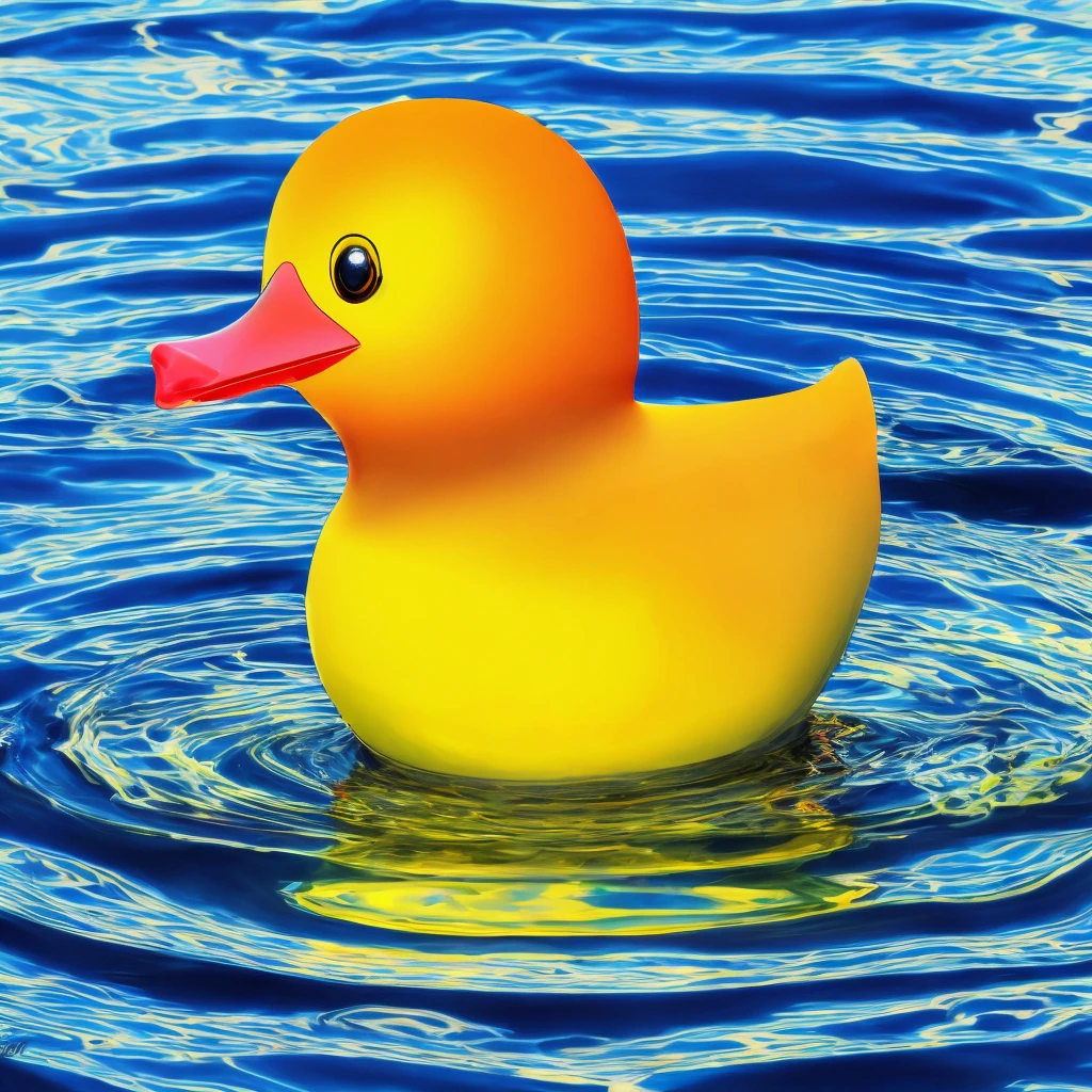 Shiny gemstone in the shape of a rubber duck floating in a pool of colorful perfume, liquid ripples, waves, water droplets, photorealism, mystical, enigmatic, digital oil painting, trending on artstation, Professional, masterpiece, commissioned