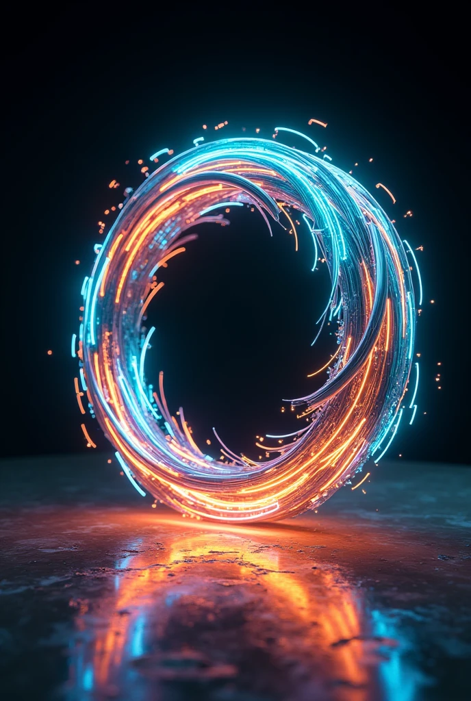 Generate an image of a hoop spin effect with luminous effects and in 3D horizontal without background but in horizontal