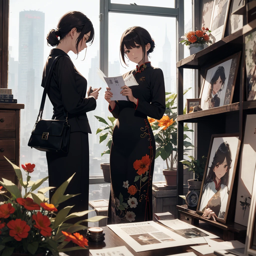 Old Shanghai,Miss,cheongsam,poster,Outlook,flowers, office lady,