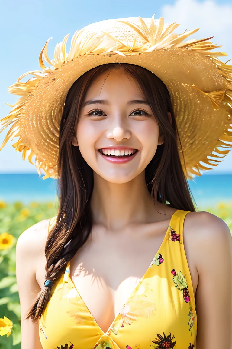 Summer sky、sunflower、Straw hat、Big smile、Oxytocin、One Piece Appears、Please open your mouth wide、Wink、bright, Energetic and aggressive、