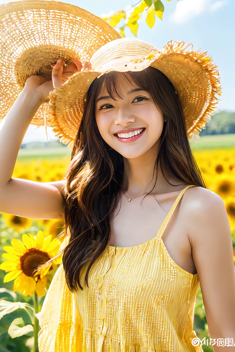 Summer sky、sunflower、Straw hat、Big smile、Oxytocin、One Piece Appears、Please open your mouth wide、Wink、bright, Energetic and aggressive、