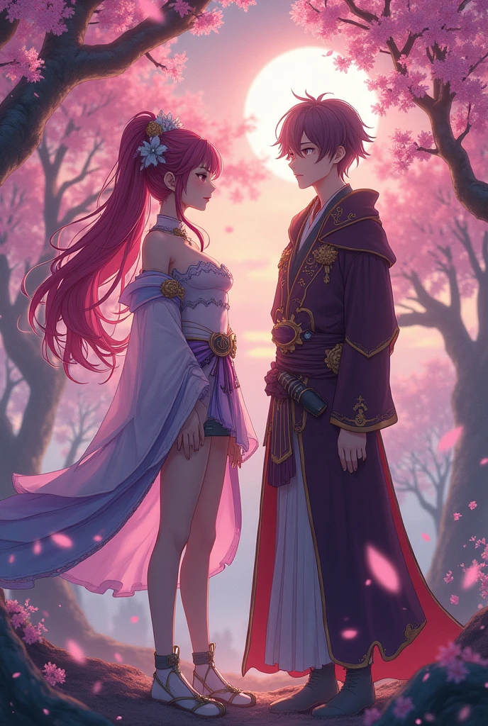 Dark pink haired girl next to Xiao from the game Genshin Impact
