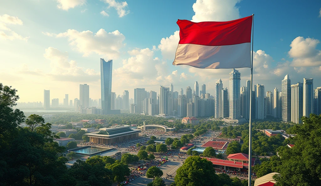 The red and white Indonesian flag flutters above the capital of Nusantara.