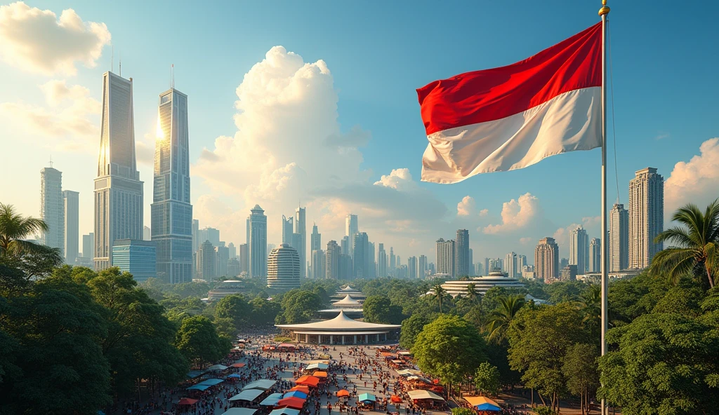 The red and white Indonesian flag flutters above the capital of Nusantara.