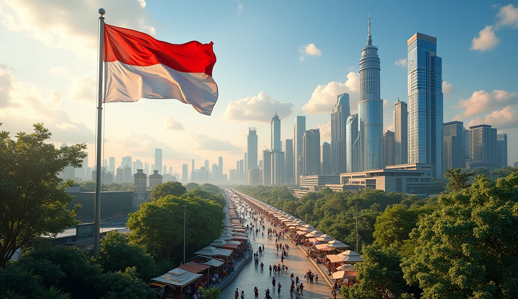 The red and white Indonesian flag flutters above the capital of Nusantara.