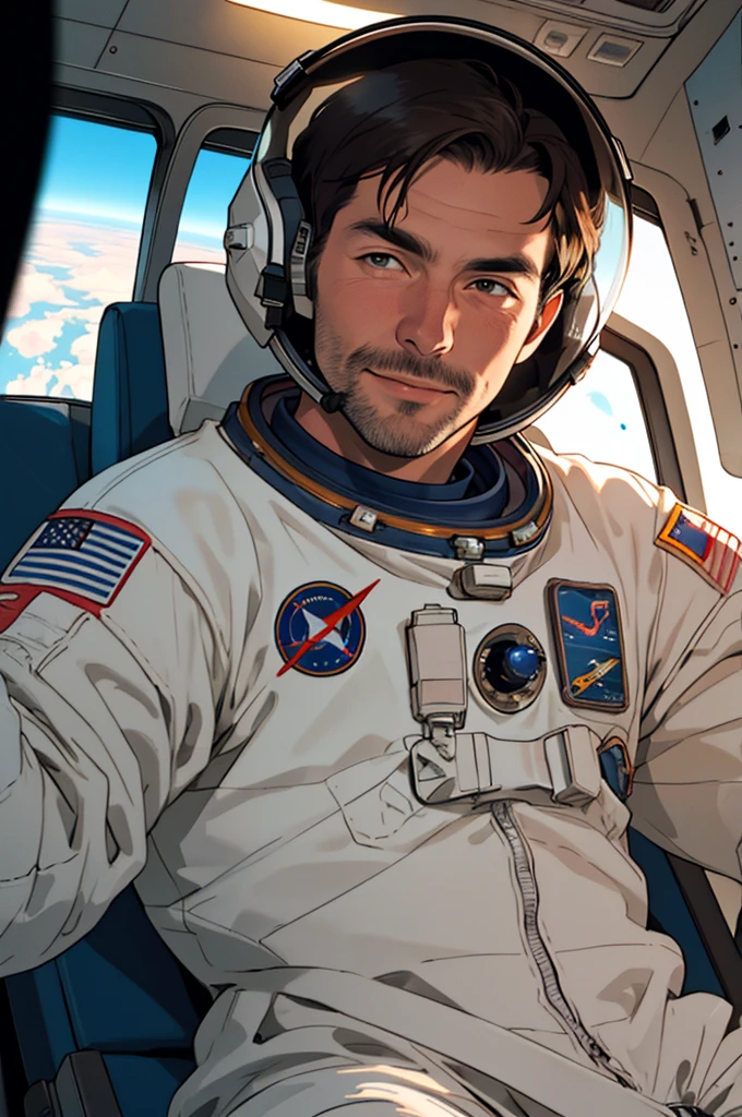 Close-up of the astronaut in the spacecraft - Walter Schirra, naughty man, in your seat, high resolution,