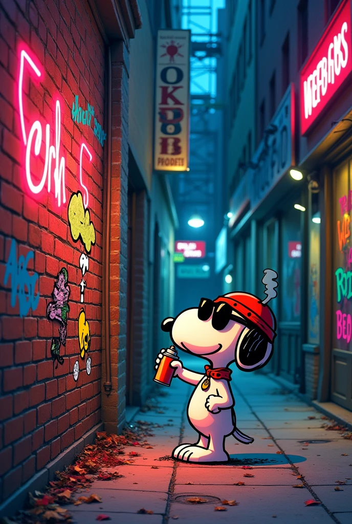 Snoopy doing illegal graffiti on the street