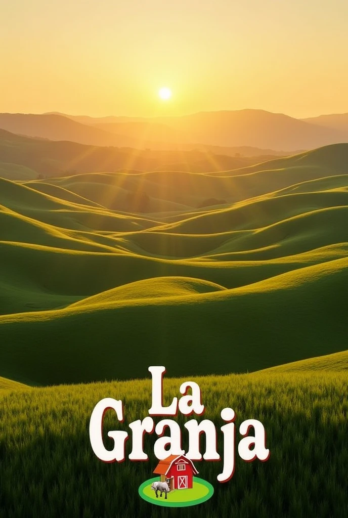 Create an image with a landscape background that says La Granja and has a farm icon. The size is 960x540.