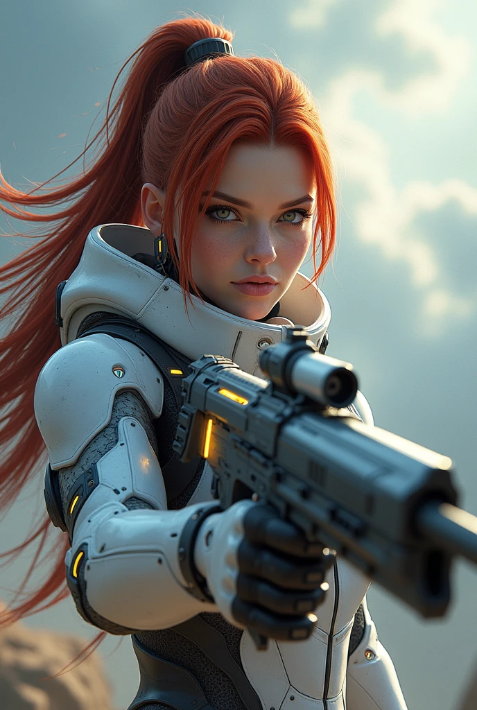 （Digital artwork：1.3）（a sketch：1.1）Octane renders a desert，Sunset，Orange tone，（（（The girl was half-kneeling and raised her gun and shot at me，The wolf-shaped mech pounced on me with its mouth wide open））），With red hair，long whitr hair，（（Mecha is depicted finely）），（（（super-fine））），shot at 8k resolution，petrol liquid，pastel colour，splashart，Blue and purple magic universe，Lithography in intricate details，（Light particles：1.2），（game concept：1.3），（depth of fields:1.3),Global illumination,detail-rich,Trends on ArtStation，Epic shooting，Cinematic lighting