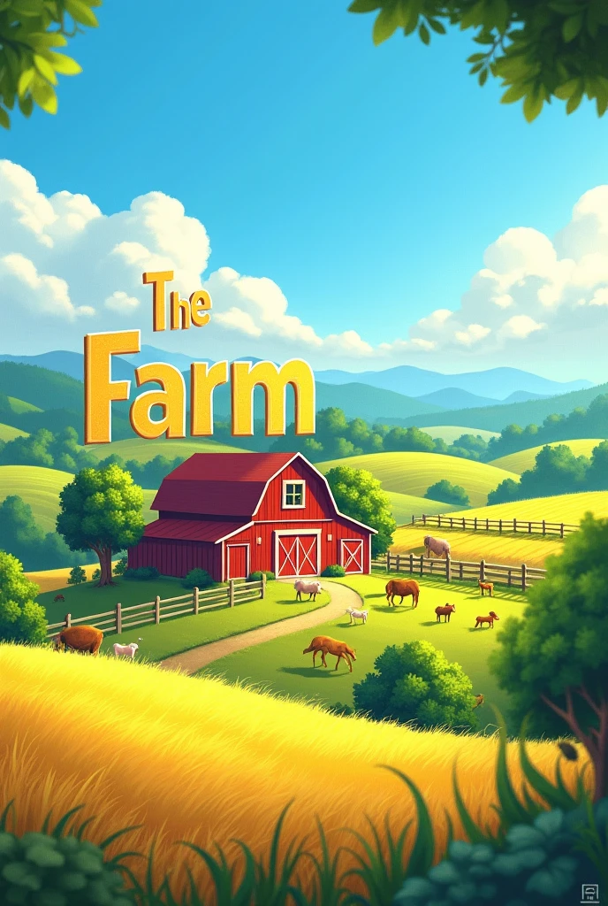 Create an image with a landscape background that says The Farm and has a farm as an icon, the size is 540x960
