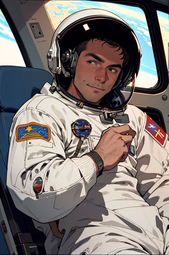 Close-up of the astronaut in the spacecraft - Don Eisele , naughty man, in your seat, high resolution,