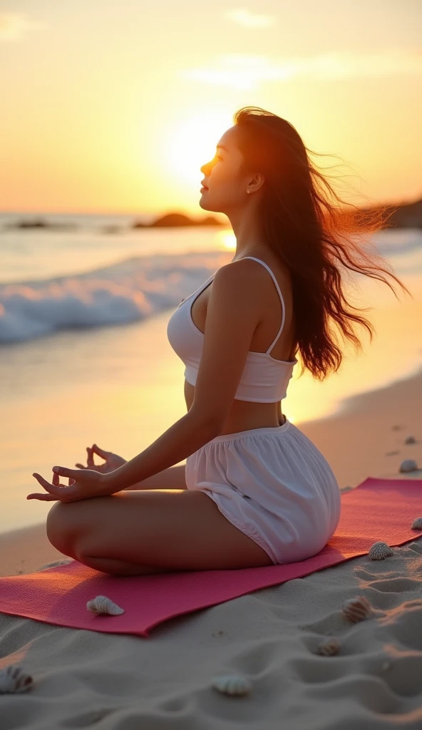 Asian Beauty，Full Figure，art，yoga，beach、yogaマット