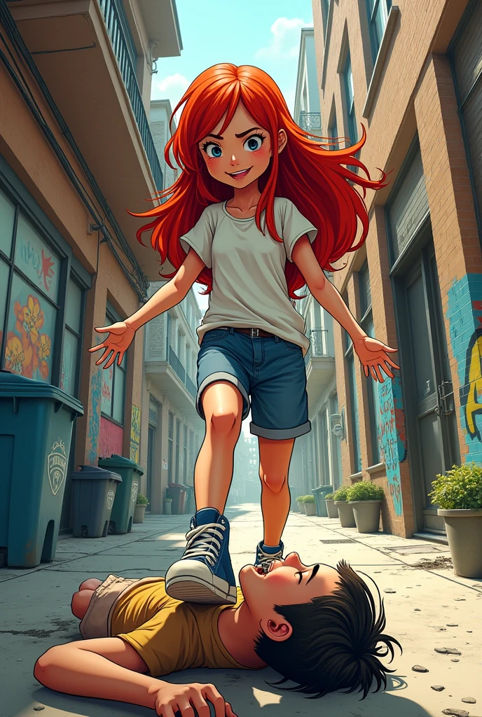 Girl stepping on a boy's face