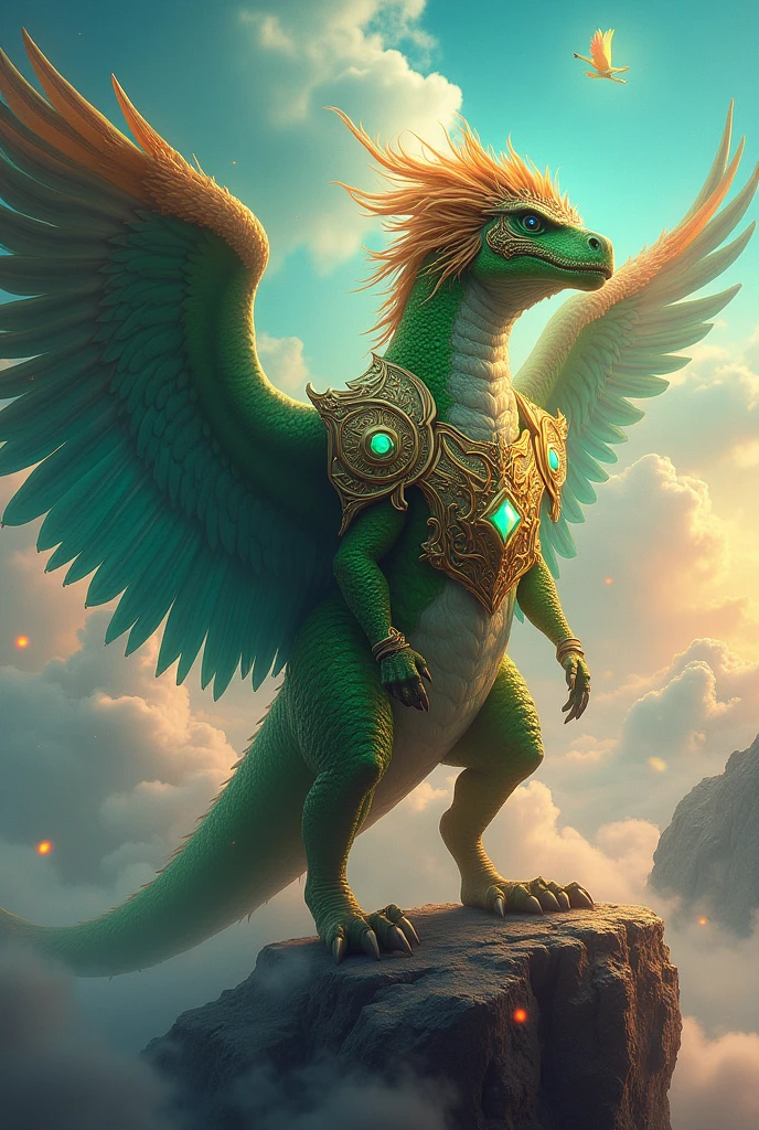 Create an nft of a half dinosaur king and half schizophrenic griffin