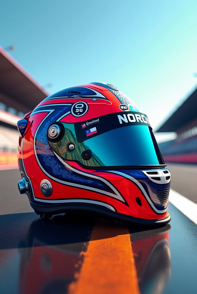 Make me a Formula One helmet inspired by Chile, with red, blue and white and with the number 96