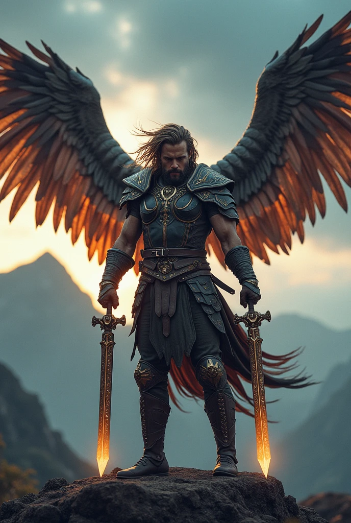 4 winged male warrior with swords
