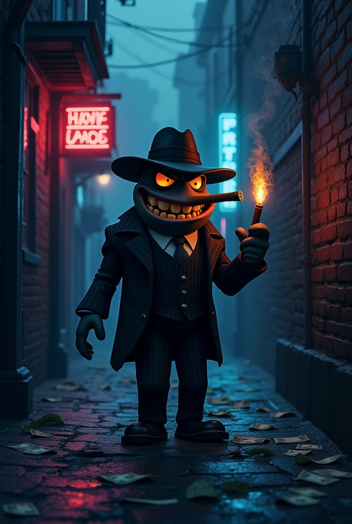 Therefore, a shadowy cartoon mobster